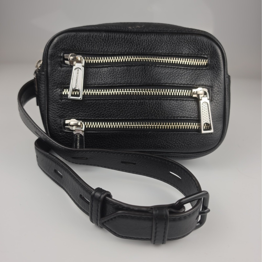 Rebecca Minkoff 4 Zip Moto Belt Bag Fanny Pack Pebbled Leather Black w/Strap